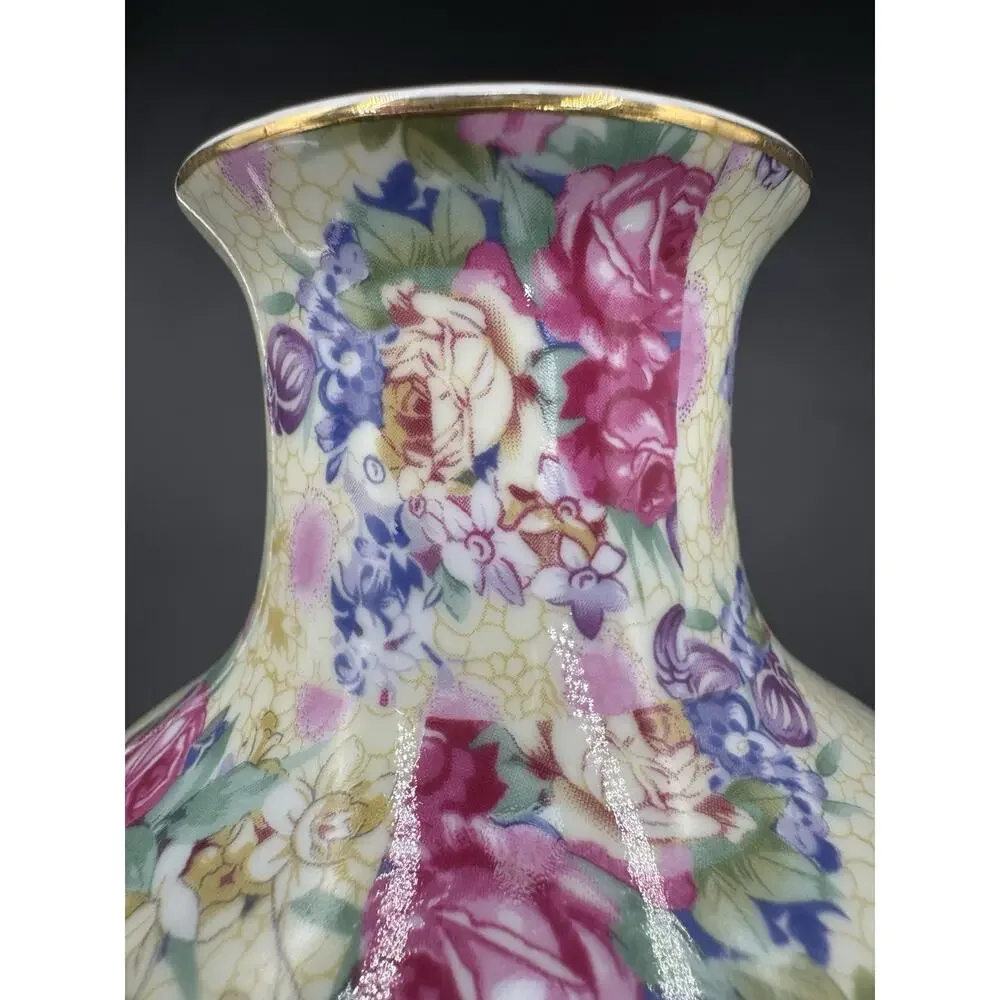 Royal Cotswolds English Tradition Floral Chintz Vase 7.5” Gold Trim